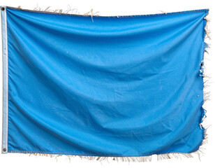 Vintage Weathered Blue Flag with Frayed Edges, isolated on transparent background