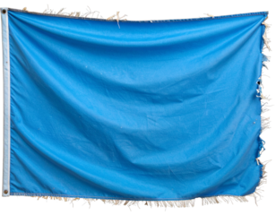 Vintage Weathered Blue Flag with Frayed Edges, isolated on transparent background