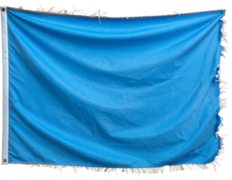 Vintage Weathered Blue Flag with Frayed Edges, isolated on transparent background