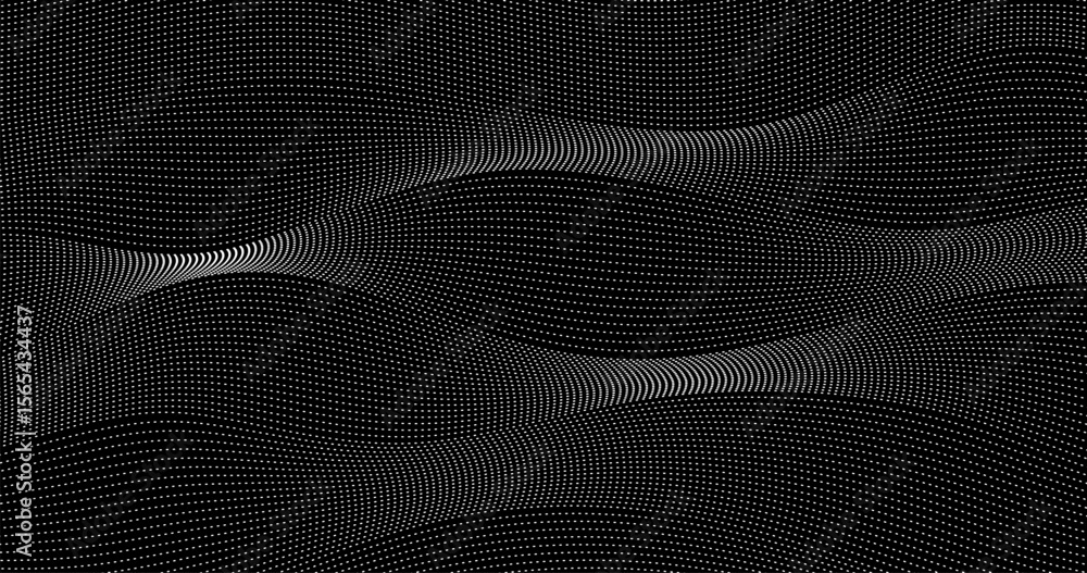 Poster white particle wave geography grid on black background texture design