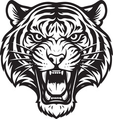 Aggressive Tiger Head Illustration Black and White Vector Art