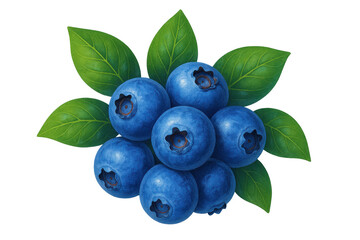 Fototapeta premium Fresh blueberries with green leaves forming a bunch isolated on a transparent background, perfect for healthy eating and food-related designs