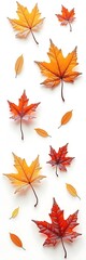 Frost-Covered Autumn Leaves Illustration – Ultra High-Resolution Detail on White Background with Warm Earthy Tones