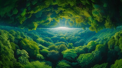 green forest and sun in the cave