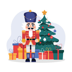 vector Happy New Year Celebrating 2025 in Latin letters , Christmas Decoration Items Santa Claus