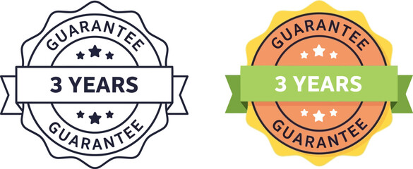 Vector three year guarantee badge icon warranty assurance quality label design