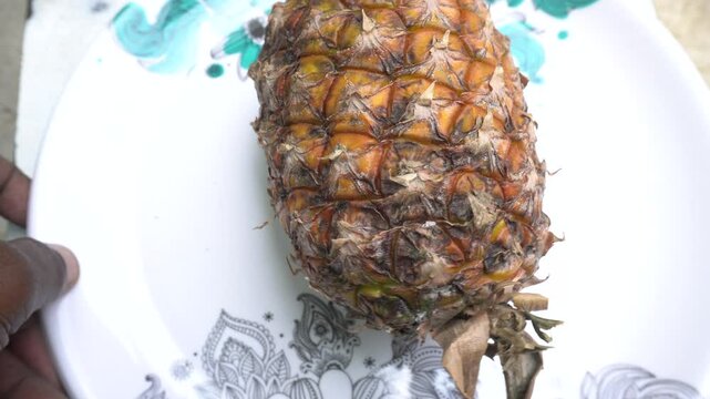 Pineapple : Pineapple is a tropical fruit with spiky skin, juicy golden flesh, rich in vitamin C, enzymes, and refreshing sweet-tart flavor