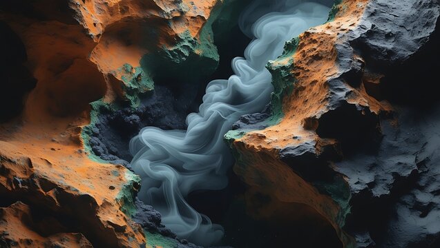 Abstract Geological Formation with Smoky Blue Vapor
