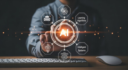 Person interacting with an AI interface, highlighting technological advancements and future potential.