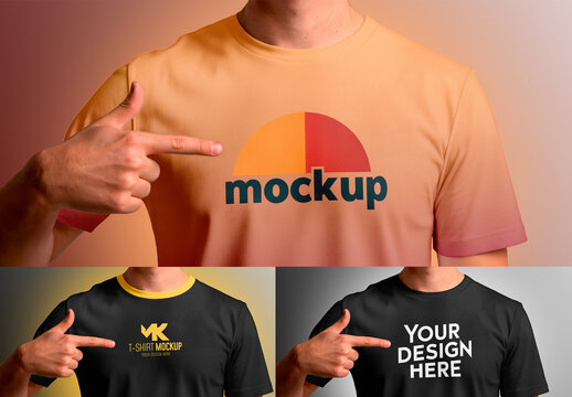 T-shirt Mockup with Person Pointing at the Chest