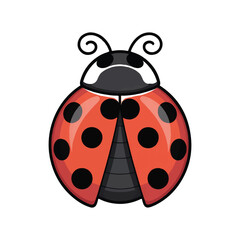 Cute cartoon ladybug illustration with black spots and curly antennae on a white background