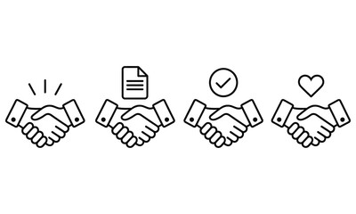 Obraz premium Handshake Icons with Document, Check Mark and Heart on White Background