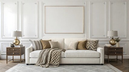 Off White Sofa Beige Throw Blank Canvas Above off-white sofa
