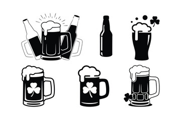 Beer mugs and bottles with shamrocks clover