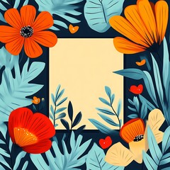 Vibrant floral frame with tropical leaves