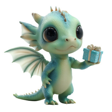 Drag&oacute;n Beb&eacute; 3D Lindo Presentando un regalo