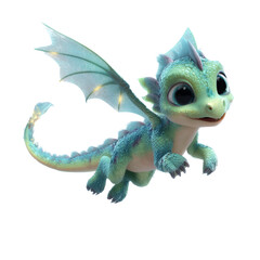 Fototapeta premium Dragón Bebé 3D Alegre Volando en Fondo Blanco