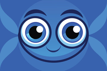 Obraz premium Blue Cartoon Character Face with Big Eyes and a Smiling Expression