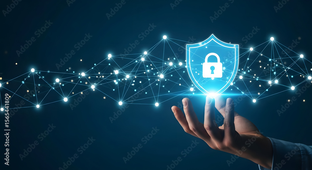 Aufkleber a hand gently cradles a glowing digital shield, symbolizing robust online security and data protecti