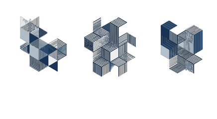 Abstract 3D Cube Structure – Geometric Vector Illustration of Interlocking Isometric Blue Cubes on a transparent background