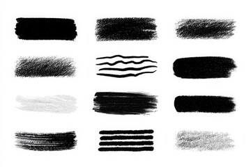 A versatile set of unique black vector brush strokes and textures, perfect for adding a hand-drawn, artistic feel to your designs.  Ideal for graphic design, illustration, and digital art.