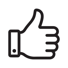Flat thumbs up outline icon vector illustration for user interface, approval action, positive feedback, rating system, social interaction and UX design