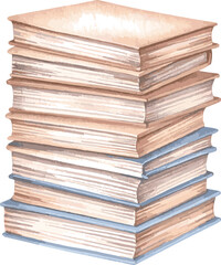 Vector watercolor painted illustration of a stack of papers and books