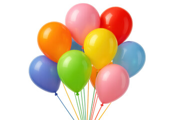 Vibrant balloons floating, multicolored party decor suspended against transparent backdrop, perfect for festive graphic design needs
