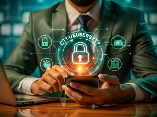 Businessman's hand touching a virtual screen with a global social network icon, symbolizing digital communication and future business connections