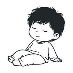 Fototapeta premium Peaceful asian child cartoon illustration with closed eyes and sitting pose
