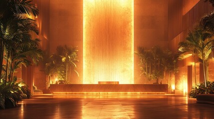 Naklejka premium Golden lobby interior, tropical