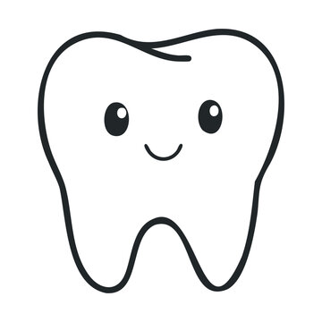 Smiling cartoon tooth with happy face outline design