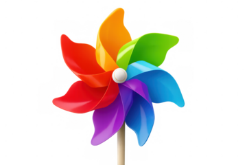 Colorful pinwheel rotating, generating dynamic movement with transparent backdrop