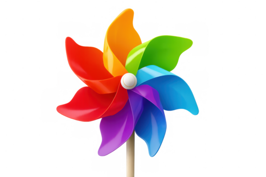 Colorful pinwheel rotating, generating dynamic movement with transparent backdrop