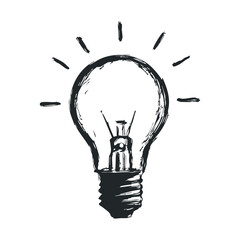 Sketched light bulb illustration emitting bright ideas and creativity in black and white design