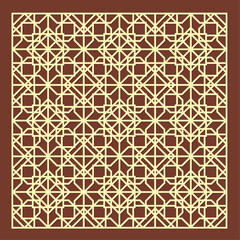 Laser cut pattern. Vector collection of cutting templates with abstract geometric ornament, grid, mesh, lines, chevron. Decorative stencil for laser cut of wood, metal, plastic. Aspect ratio 1:1
