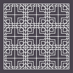 Laser cut pattern. Vector of cutting templates with abstract geometric ornament, grid, mesh, lines, chevron. Decorative stencil for laser cut of wood, metal, plastic. Aspect ratio 1:1	