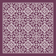 Laser cut pattern. Vector of cutting templates with abstract geometric ornament, grid, mesh, lines, chevron. Decorative stencil for laser cut of wood, metal, plastic. Aspect ratio 1:1	
