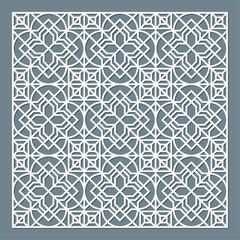 Laser cut pattern. Vector collection of cutting templates with abstract geometric ornament, grid, mesh, lines, chevron. Decorative stencil for laser cut of wood, metal, plastic. Aspect ratio 1:1