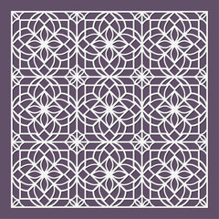 Laser cut pattern. Vector collection of cutting templates with abstract geometric ornament, grid, mesh, lines, chevron. Decorative stencil for laser cut of wood, metal, plastic. Aspect ratio 1:1
