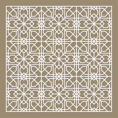 Laser cut pattern. Vector collection of cutting templates with abstract geometric ornament, grid, mesh, lines, chevron. Decorative stencil for laser cut of wood, metal, plastic. Aspect ratio 1:1