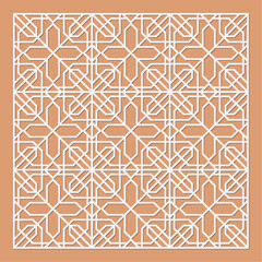 Laser cut pattern. Vector collection of cutting templates with abstract geometric ornament, grid, mesh, lines, chevron. Decorative stencil for laser cut of wood, metal, plastic. Aspect ratio 1:1