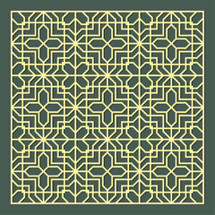 Laser cut pattern. Vector collection of cutting templates with abstract geometric ornament, grid, mesh, lines, chevron. Decorative stencil for laser cut of wood, metal, plastic. Aspect ratio 1:1