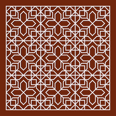 Laser cut pattern. Vector of cutting templates with abstract geometric ornament, grid, mesh, lines, chevron. Decorative stencil for laser cut of wood, metal, plastic. Aspect ratio 1:1	