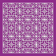 Laser cut pattern. Vector collection of cutting templates with abstract geometric ornament, grid, mesh, lines, chevron. Decorative stencil for laser cut of wood, metal, plastic. Aspect ratio 1:1
