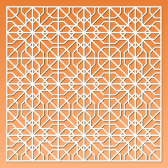 Laser cut pattern. Vector collection of cutting templates with abstract geometric ornament, grid, mesh, lines, chevron. Decorative stencil for laser cut of wood, metal, plastic. Aspect ratio 1:1