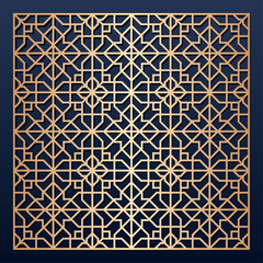 Laser cut pattern. Vector collection of cutting templates with abstract geometric ornament, grid, mesh, lines, chevron. Decorative stencil for laser cut of wood, metal, plastic. Aspect ratio 1:1