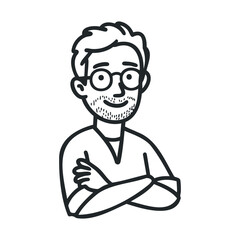 Cartoon illustration of a young caucasian male character with glasses and beard