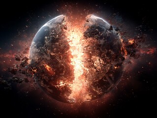 Earth splits in two explodes, generated image