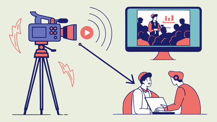 Live streaming event video production and online conference presentation broadcast service setup for business